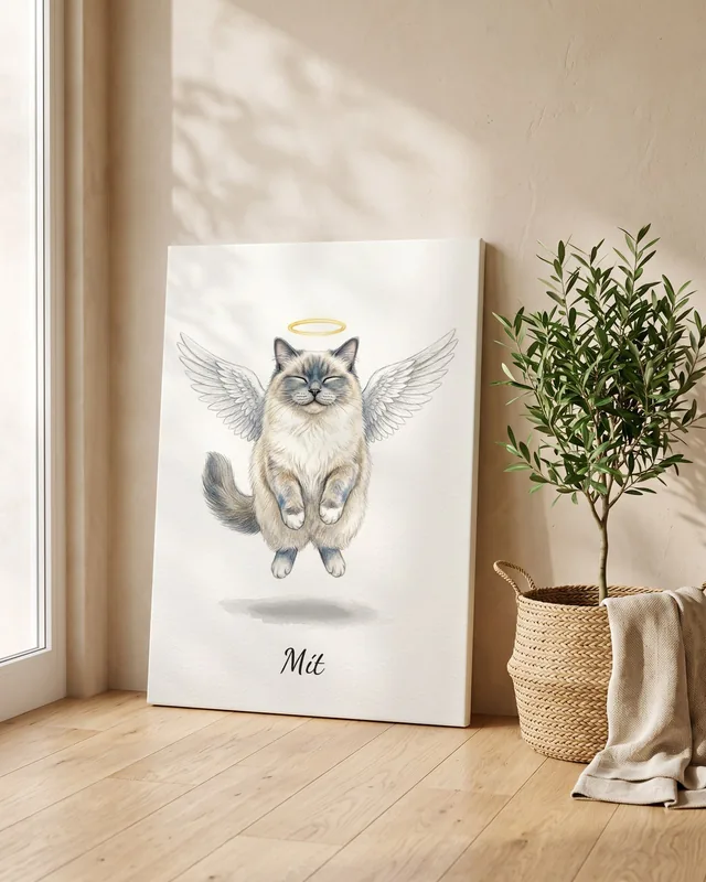Tranh thiên thần bay hào quang · mèo Ragdoll