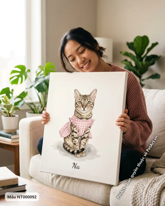 Mèo Bengal diện váy hồng, vòng cổ hạt · ảnh thực tế