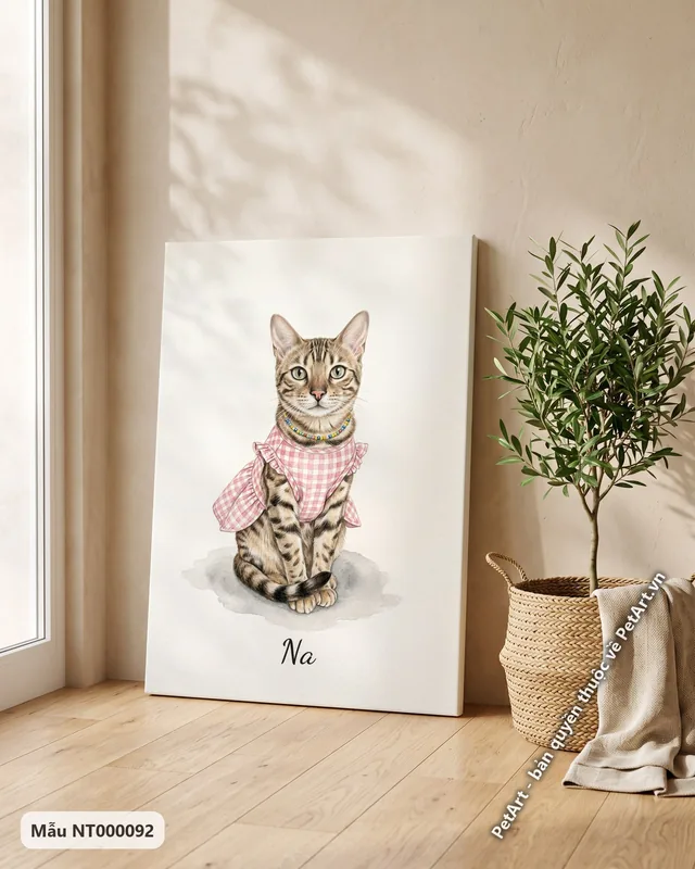 Mèo Bengal diện váy hồng, vòng cổ hạt · góc khác