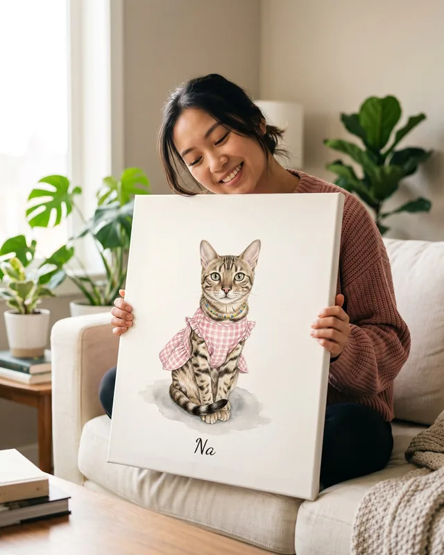 Tranh bé diện đồ xinh · mèo Bengal