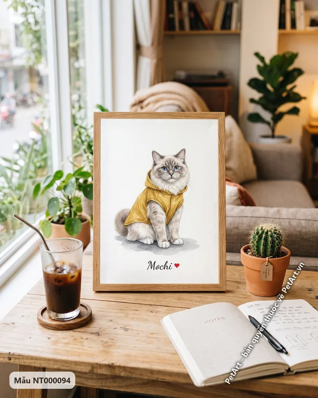 Tranh mèo Ragdoll diện áo mưa vàng xinh xắn · góc khác