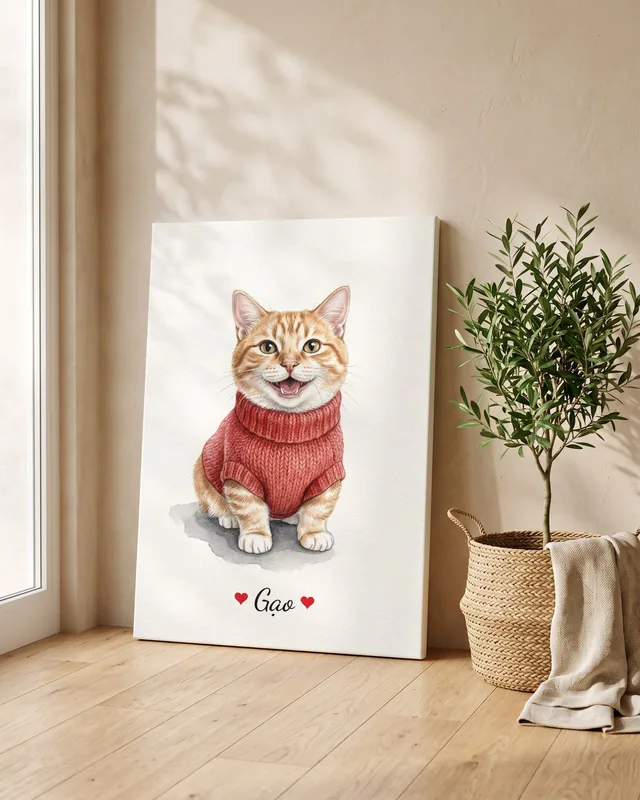 Tranh bé diện đồ xinh · mèo chân ngắn