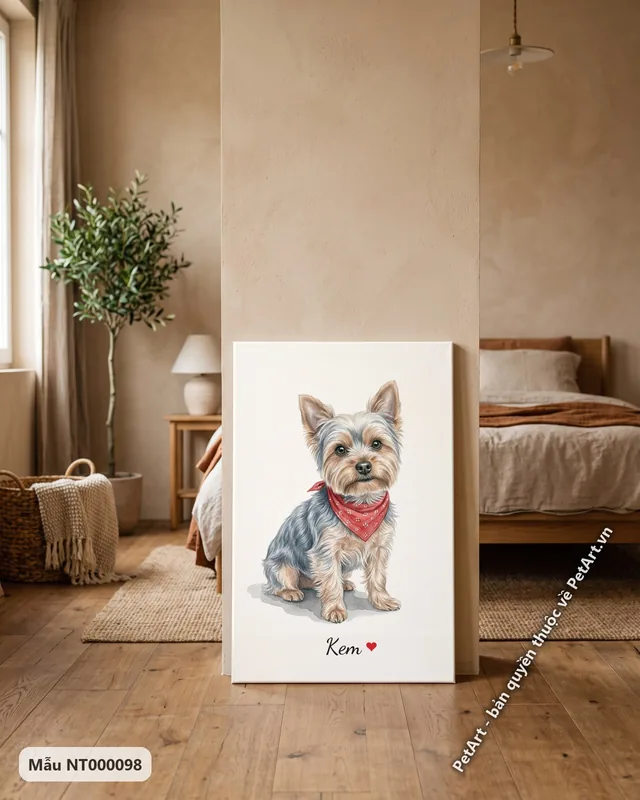 Tranh chó Yorkshire đeo khăn đỏ dễ thương · góc khác