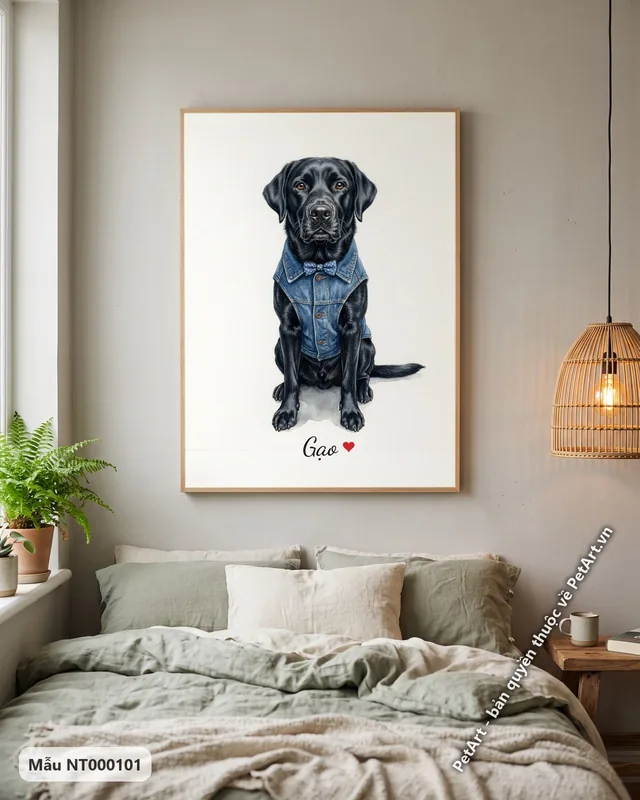 Tranh bé diện đồ xinh · Labrador đen