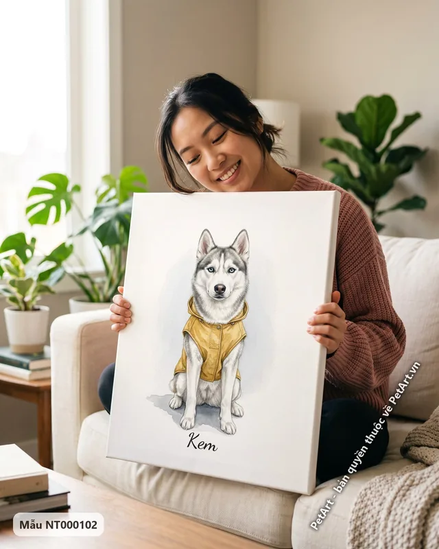 Tranh bé diện đồ xinh · Husky