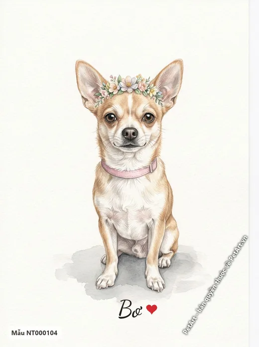 Chihuahua đội vòng hoa hồng · ảnh tranh
