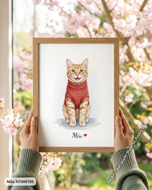 Mèo mướp cam mặc áo len đỏ · góc khác