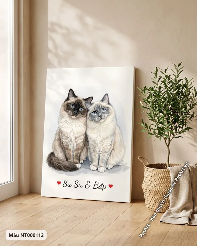Tranh hai mèo Ragdoll thân thiết phong cách màu nước · góc khác
