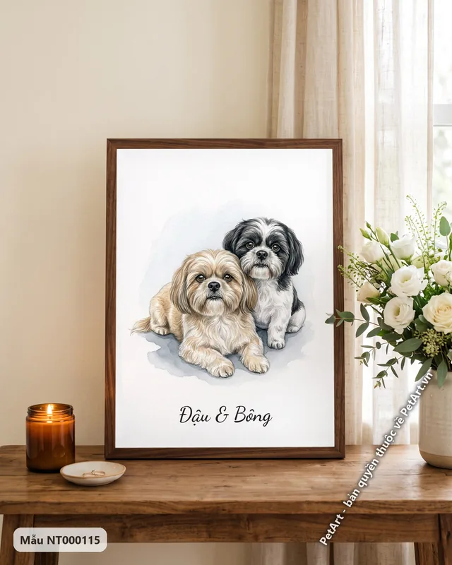 Tranh hai bé bên nhau · Shih Tzu