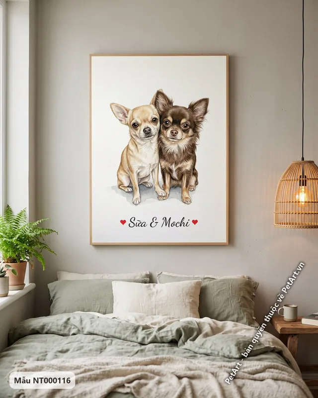 Tranh hai chó Chihuahua ngồi cạnh nhau · góc khác