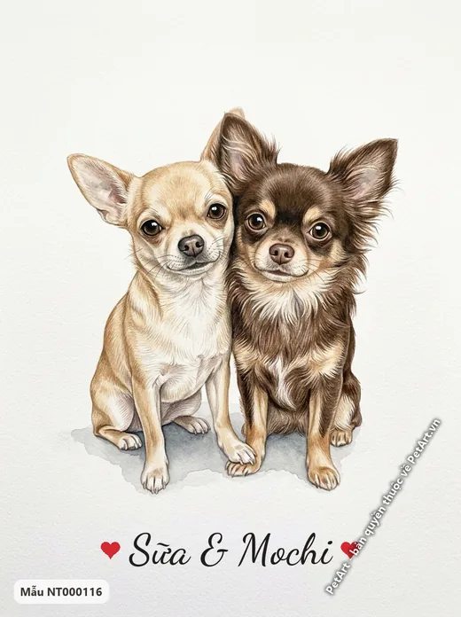 Tranh hai chó Chihuahua ngồi cạnh nhau · ảnh tranh
