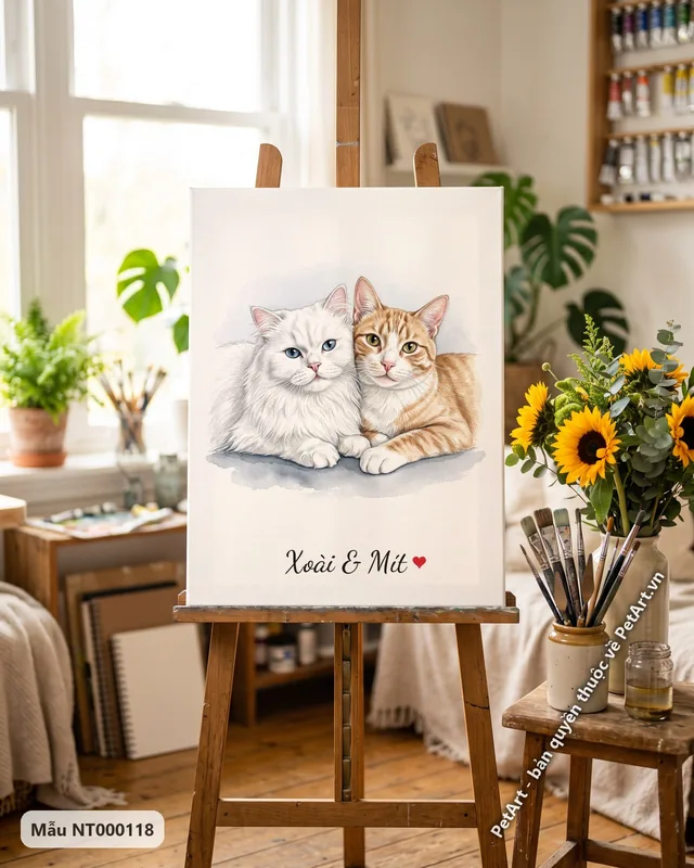 Tranh hai mèo Ba Tư và mướp cam · góc khác