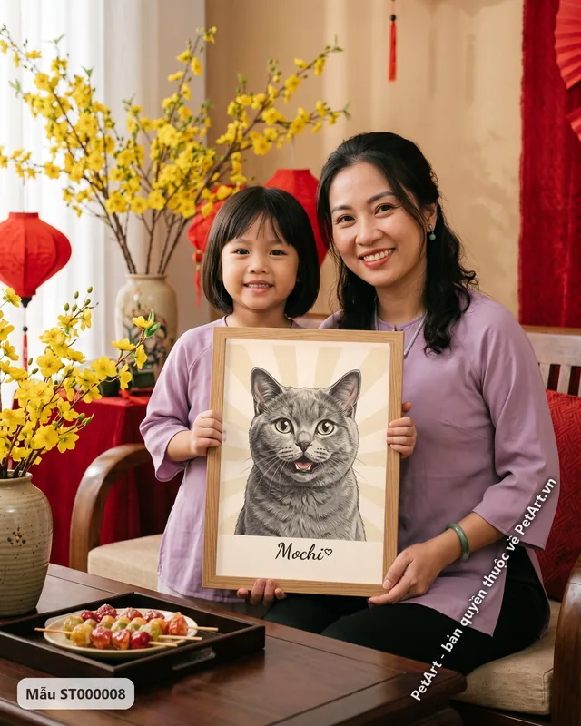 Tranh vintage hoài cổ · mèo Anh lông ngắn