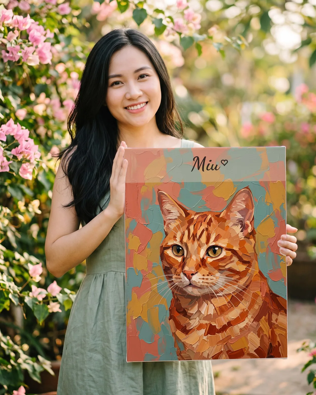 Tranh trừu tượng nghệ thuật · mèo mướp cam · Ảnh thực tế