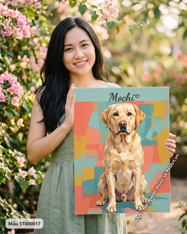 Chó Labrador vàng, tranh trừu tượng hình học · góc khác