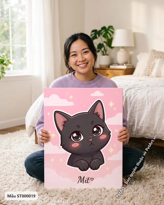 Mèo mun Chibi mắt to má hồng · góc khác