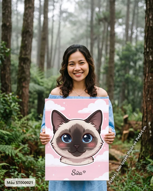Mèo Xiêm Chibi mắt to, nền hồng mây · góc khác
