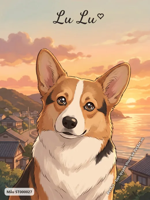 Chó Corgi phong cách Anime Nhật Bản · ảnh tranh