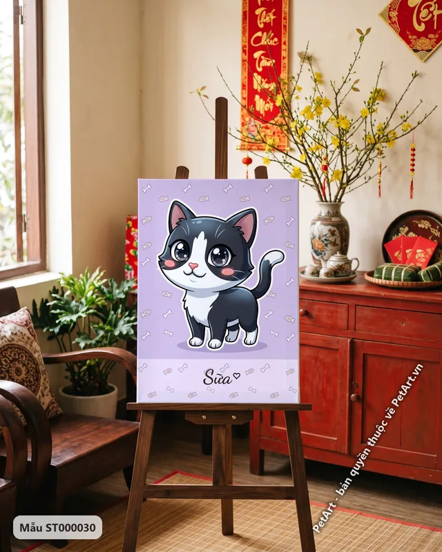 Mèo bò sữa Chibi hoạt hình mắt to · góc khác