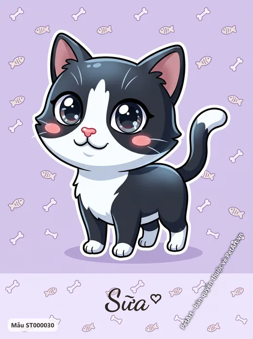 Mèo bò sữa Chibi hoạt hình mắt to · ảnh tranh