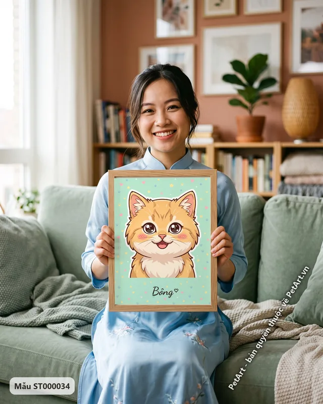 Mèo Anh lông dài Chibi nền xanh · ảnh thực tế