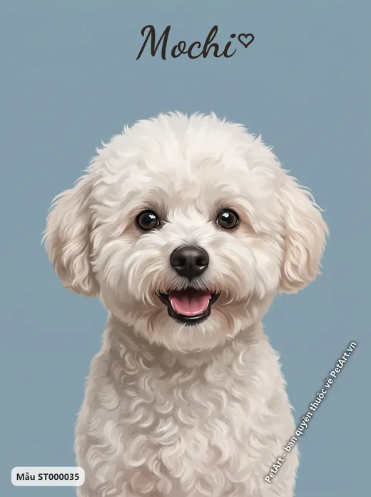 Chó Bichon trắng cười, tranh chân dung nền xanh · ảnh tranh