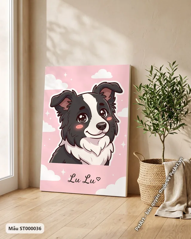 Chó Border Collie Chibi, tranh hoạt hình dễ thương · góc khác