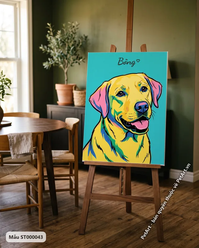 Chó Labrador nhiều màu, phong cách Pop Art · ảnh thực tế