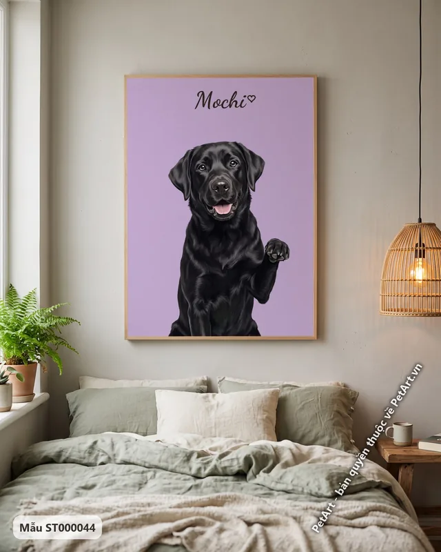 Chó Labrador đen vẫy tay, nền đơn sắc · góc khác