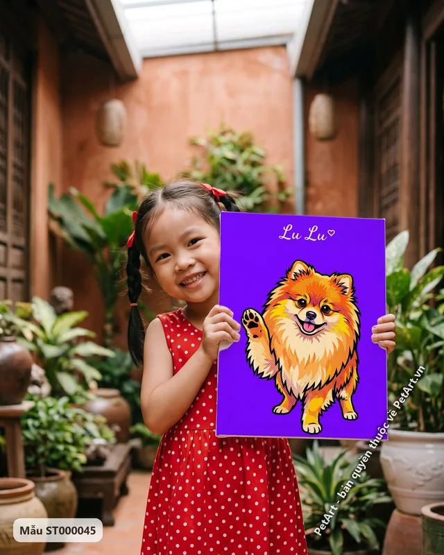 Chó Phốc sóc cam vẫy tay, phong cách Pop Art · góc khác