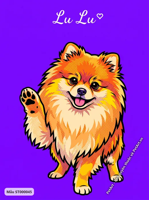 Chó Phốc sóc cam vẫy tay, phong cách Pop Art · ảnh tranh