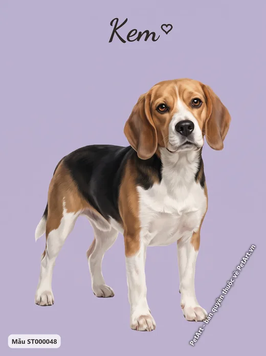 Chân dung chó Beagle đứng, nền tím đơn sắc · ảnh tranh