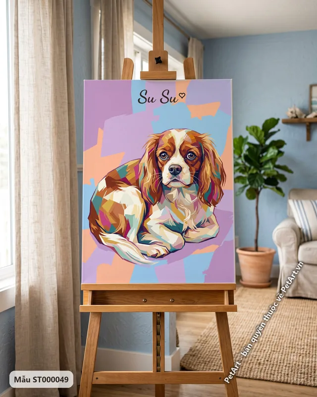 Chó Cavalier trừu tượng nghệ thuật, nền màu sắc · ảnh thực tế