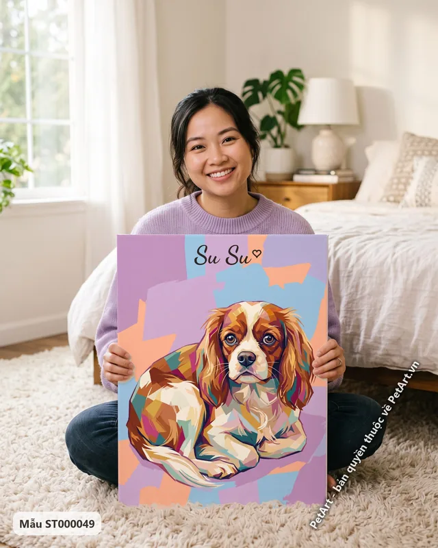 Chó Cavalier trừu tượng nghệ thuật, nền màu sắc · góc khác