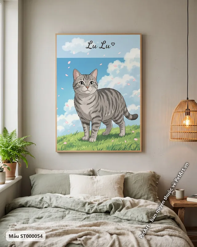 Mèo mướp xám, phong cách Anime, hoa anh đào · góc khác