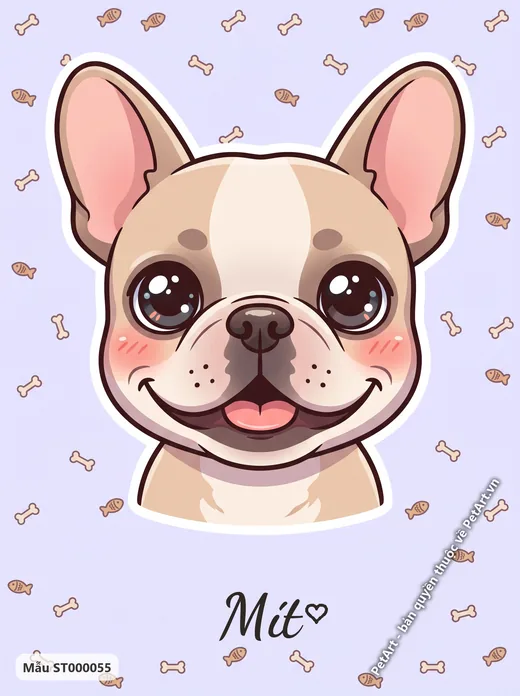 Chó Bull Pháp chibi, nền xương cá, hoạt hình · ảnh tranh
