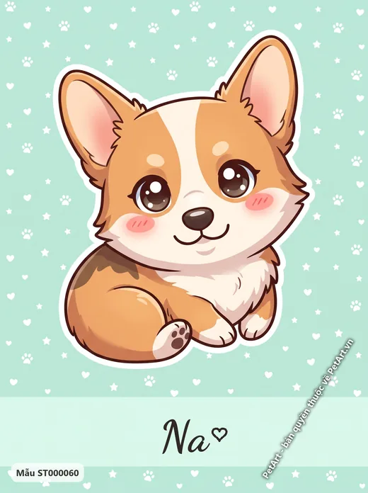 Chó Corgi Chibi dễ thương, nền xanh · ảnh tranh