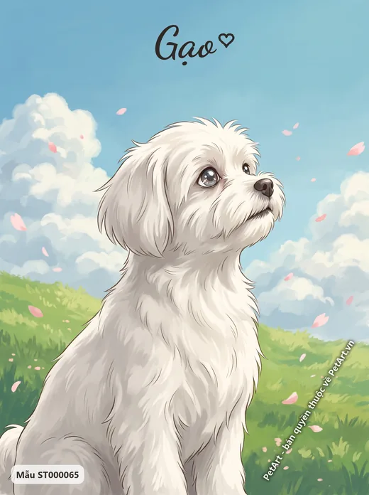Chó Maltese Anime, cánh đồng hoa anh đào · ảnh tranh