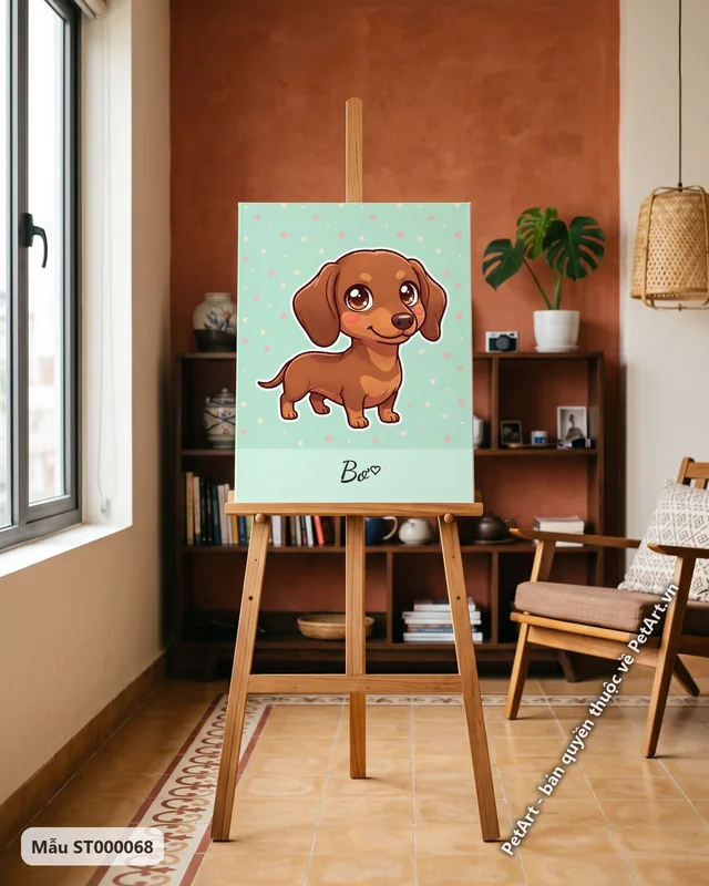 Chó Lạp xưởng Chibi nâu đáng yêu · góc khác