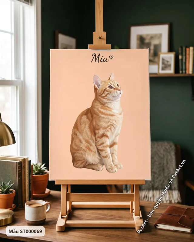 Tranh chân dung nền đơn sắc · mèo mướp cam