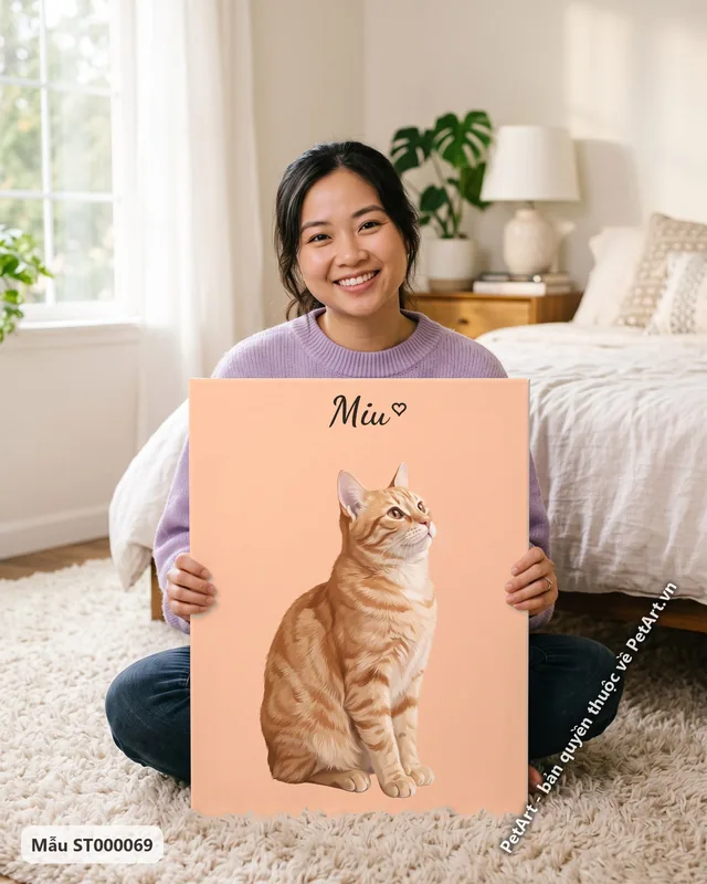 Mèo mướp cam ngồi nhìn lên · góc khác