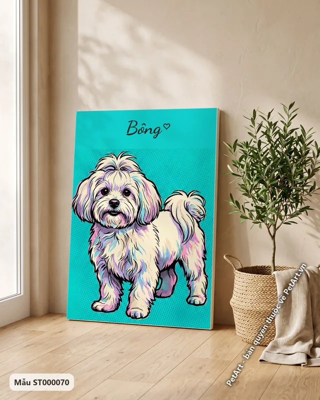 Chó Maltese đứng, màu sắc Pop Art rực rỡ · góc khác
