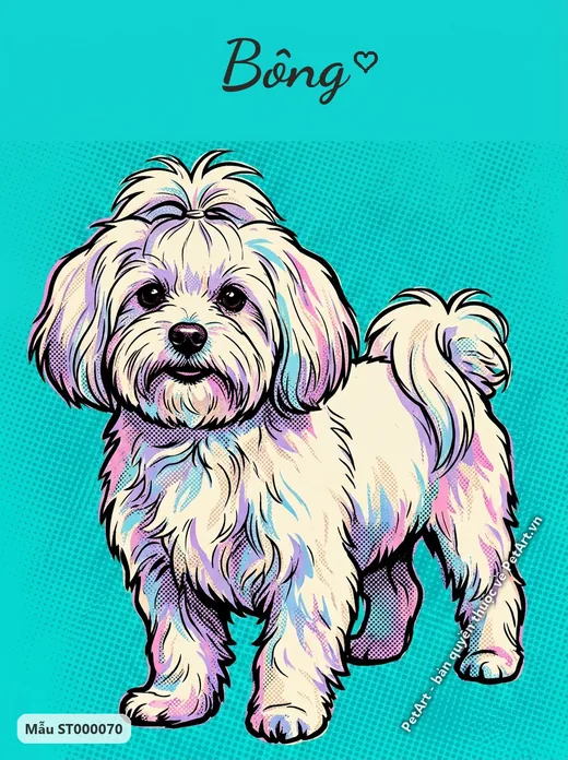 Chó Maltese đứng, màu sắc Pop Art rực rỡ · ảnh tranh