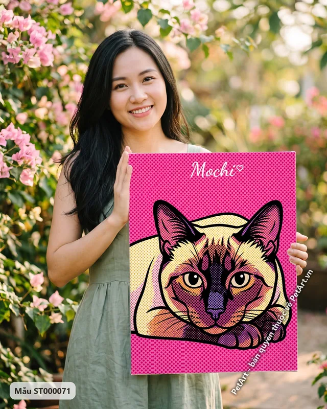 Mèo Xiêm nằm, phong cách Pop Art nhiều màu · góc khác