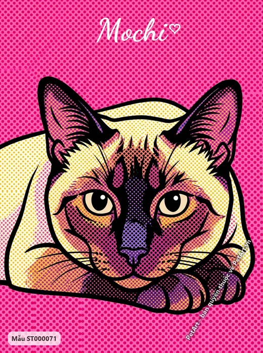 Mèo Xiêm nằm, phong cách Pop Art nhiều màu · ảnh tranh