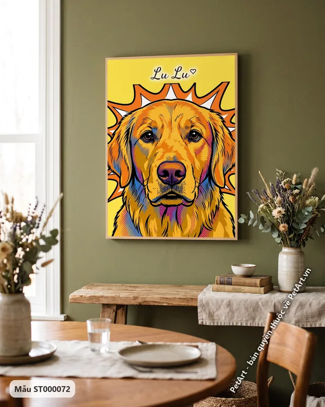 Chó Golden mặt cận, Pop Art màu sắc tươi sáng · góc khác