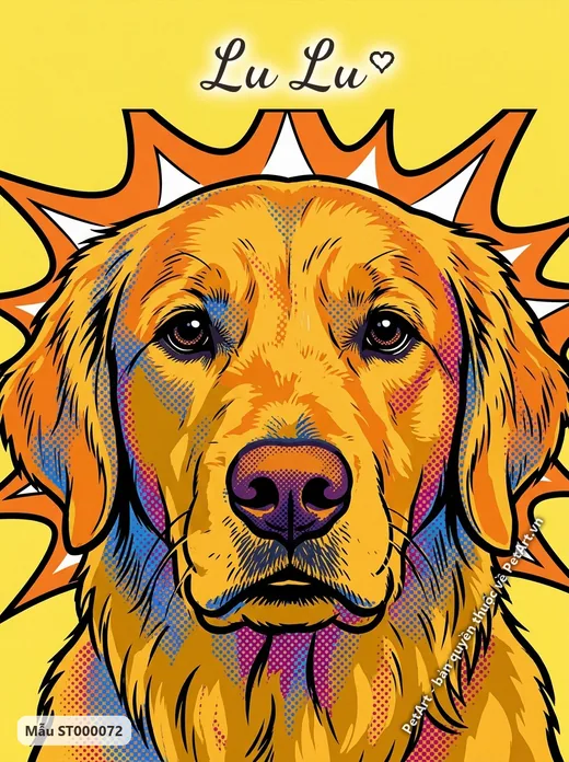 Chó Golden mặt cận, Pop Art màu sắc tươi sáng · ảnh tranh
