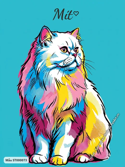 Mèo Ba Tư ngồi, Pop Art lông dài nhiều màu · ảnh tranh