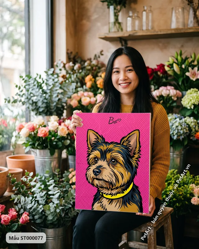 Chó Yorkshire mặt cận, Pop Art vòng cổ vàng · góc khác