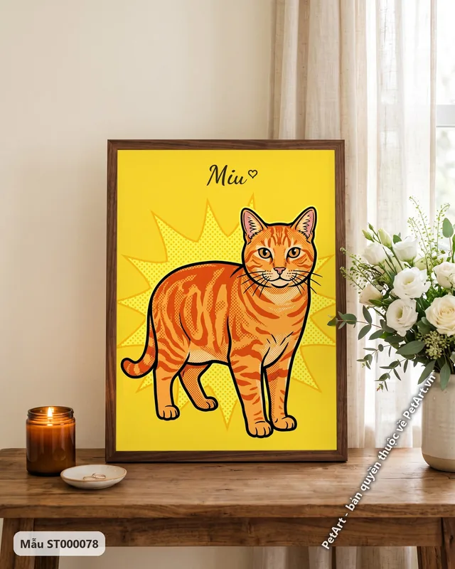 Mèo mướp cam đứng, phong cách Pop Art nhiều màu · góc khác